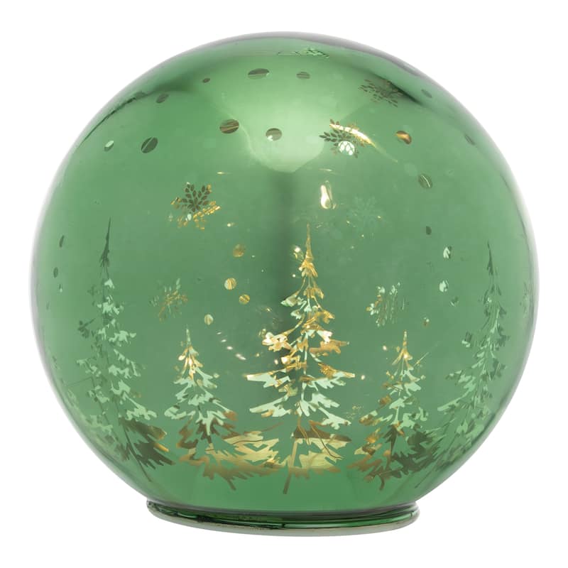 LED Lighted Pine Trees and Snowflakes Glass Globe Christmas Decoration - 6"