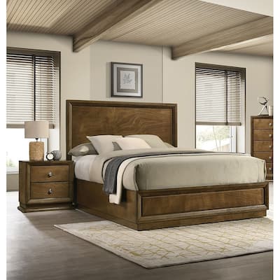 Queen Size Engineered Wood Platform Bed Set with 2 Nightstands - 3pc Transitional Furniture and Metal Knobs