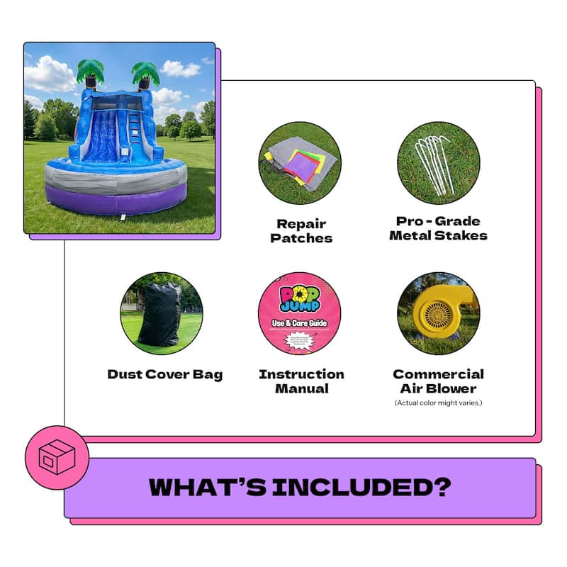 POP JUMP Tropical 27' Waterslide with Pool - Blue - 13' x 12' x 23'