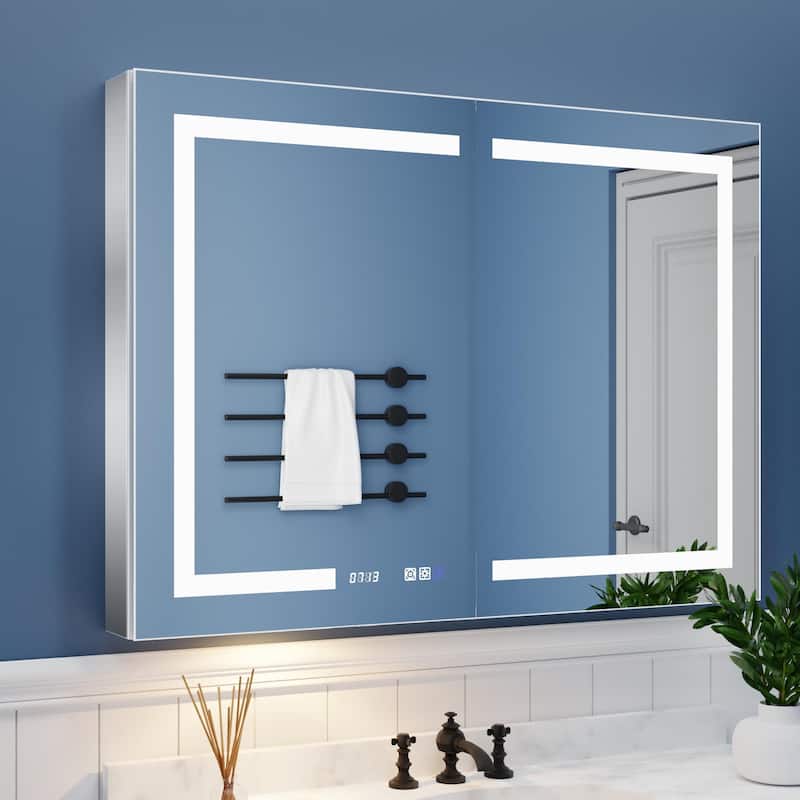 ExBrite LED Lighted Bathroom Medicine Cabinet with Mirror, Recessed or Surface