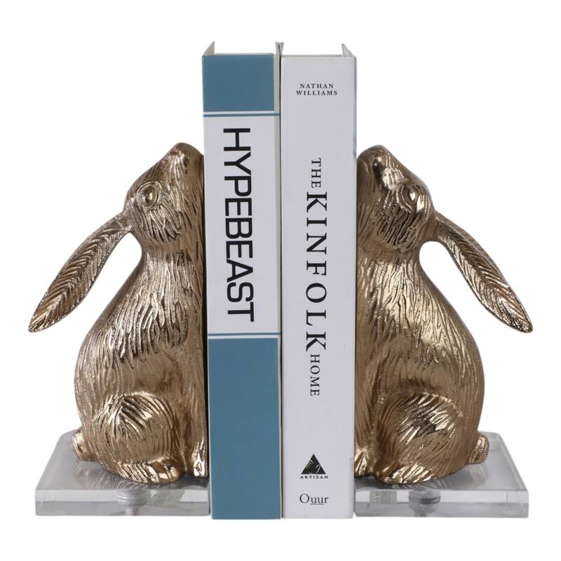 Metal Bookends Bunny Figurine Metallic Finish (Set of 2) - 9" Gold - 8.5"