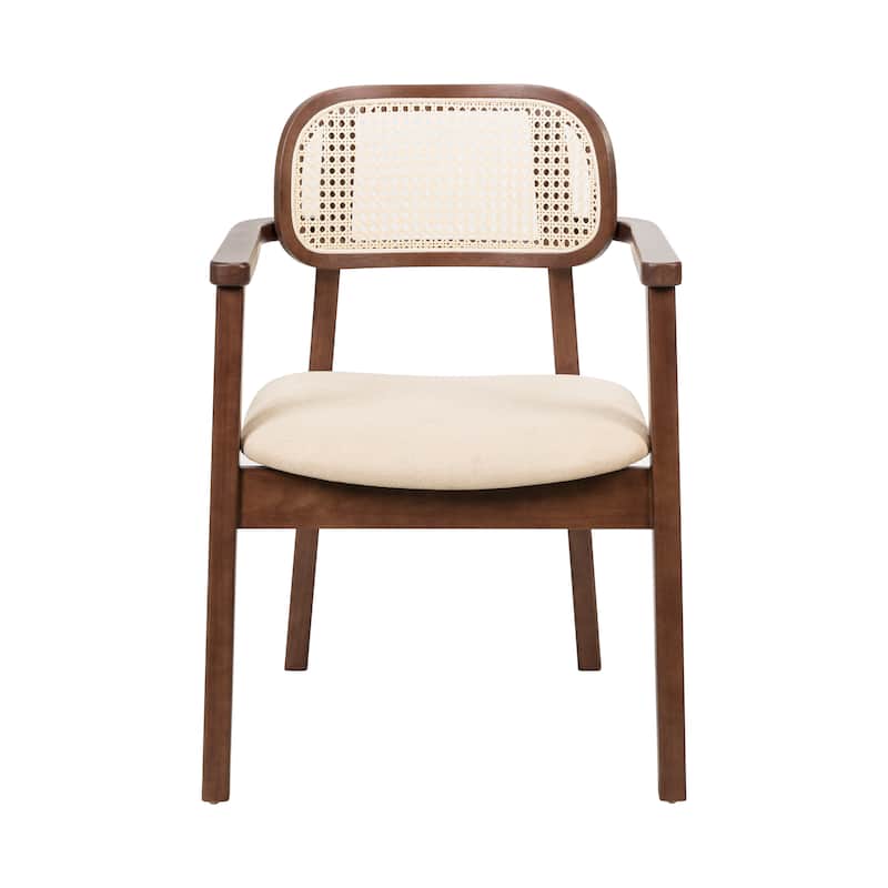 Christopher Knight Home - Sorin Modern Rattan and Upholstered Indoor Dining Chair with Armrest - Set of 2