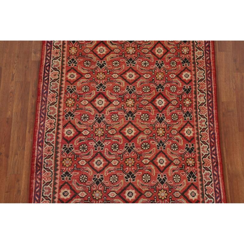 Hand Knotted Oriental 100% Wool Carpet Traditional All-Over Red Mahal Runner Rug - 10' 3'' X 3' 5''