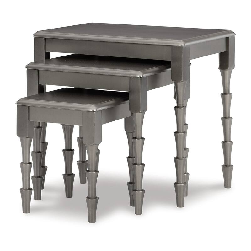 Nesting Accent Table Set of 3, Contemporary Metallic Gray, Real Wood