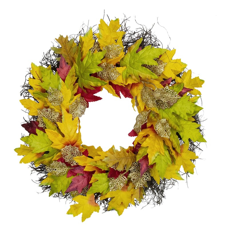 22" Autumn Harvest Maple Leaf Artificial Thanksgiving Floral Wreath - Unlit