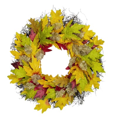 22" Autumn Harvest Maple Leaf Artificial Thanksgiving Floral Wreath - Unlit