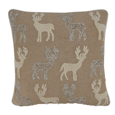 Reindeers Pillow With Beaded and Embroidered Design