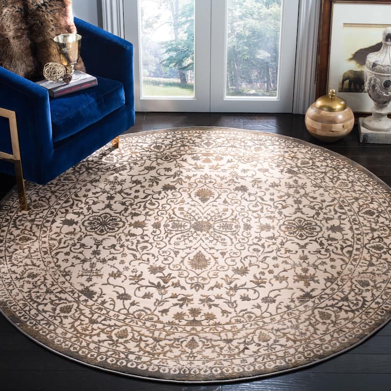 SAFAVIEH Brilliance Ingelise Vintage Boho Distressed Oriental Rug - 6'7" Round - Cream/Bronze