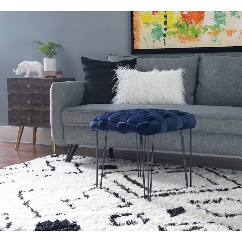 Newbury Handwoven Velvet Square Ottoman - Blue