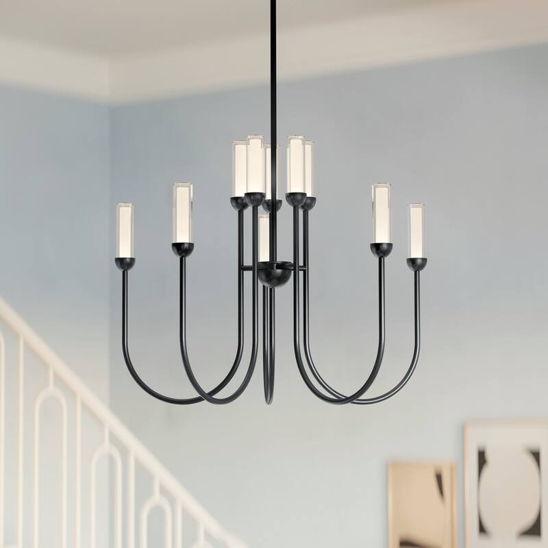 Moraine 30 Inch LED 10 Light 2-Tier Chandelier in Black