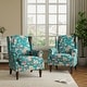 preview thumbnail 76 of 85, 2 Set Transitional Patterned Wingback Accent Chairs with NailHead Peacock Blue