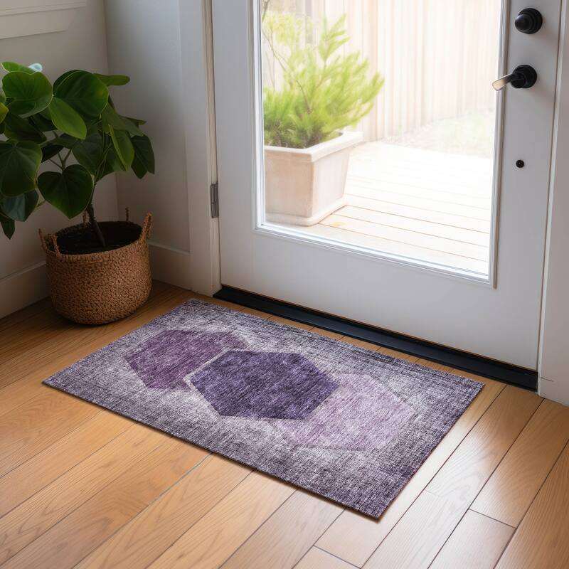 Machine Washable Indoor/ Outdoor Chantille Modern Boho Rug - Eggplant - 1'8" x 2'6"