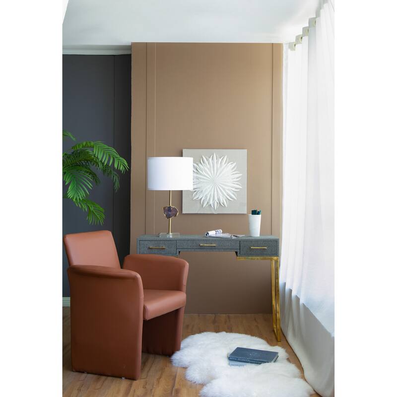 D14x25.2" Gold Table Lamp with Agate Slice and White Drum Shade