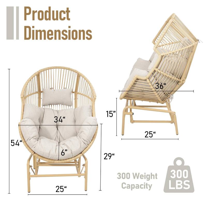 Patio Egg Glider Chair with Soft Cushion - Yellow