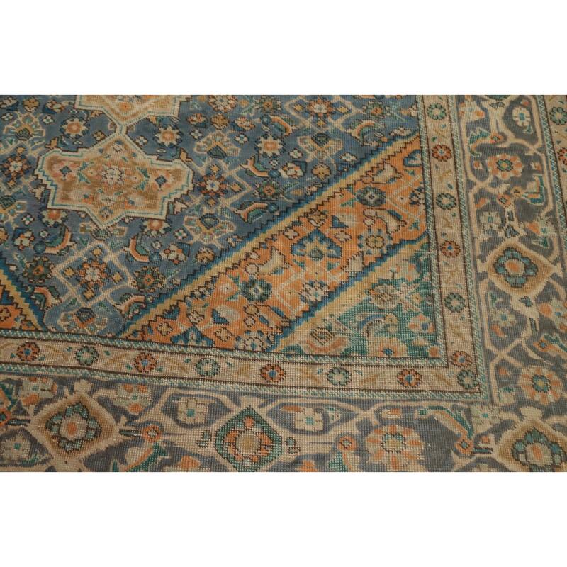 Hand Knotted Oriental 100% Wool Carpet Traditional Floral Navy Blue & Blues Tabriz Area Rug - 9' 0'' X 6' 4''