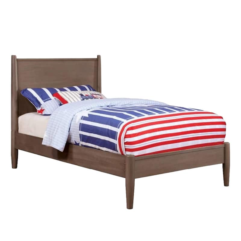 Wooden Platform Bed With Round Tapered Legs - Gray - Twin