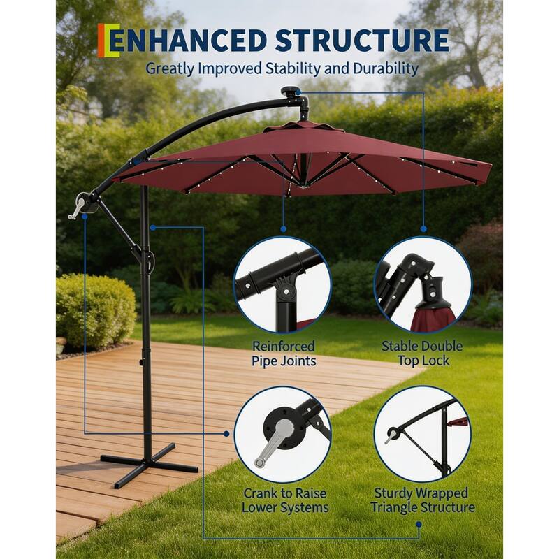 10 ft offset patio umbrella, with solar lights