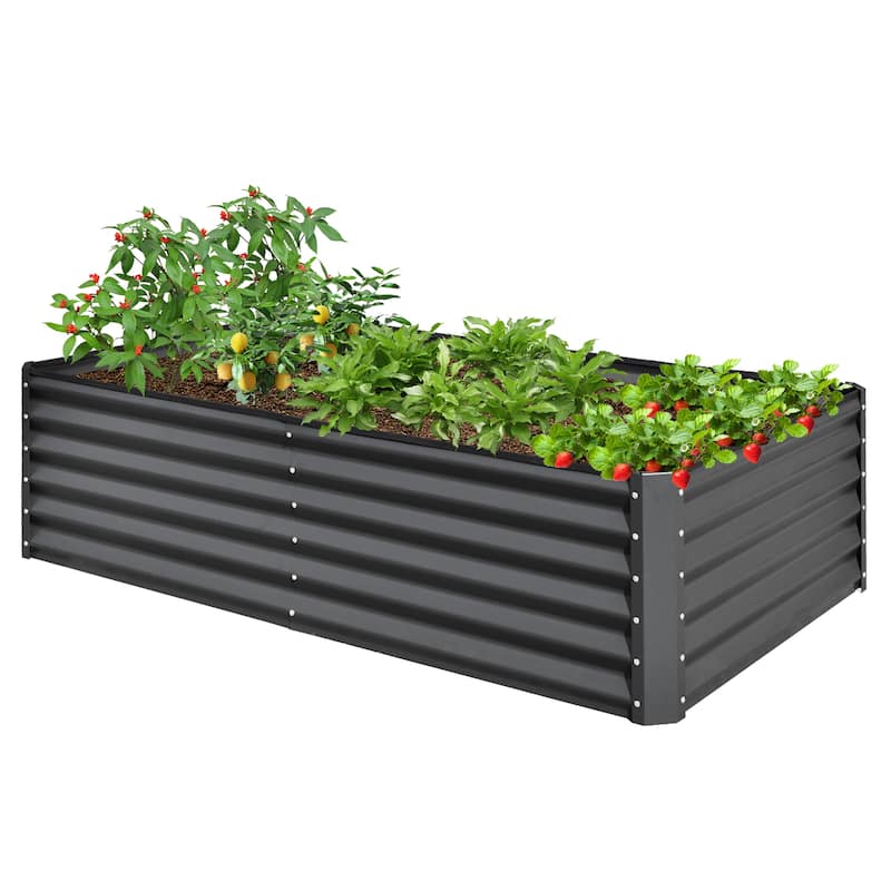 Modern Garden Bed Large Metal Planter with Open Ended Base Support Rods, for Gardening Vegetables Fruits Flowers - 8' x 10' - Tan