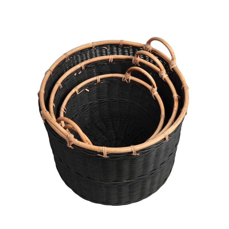 Vista Handwoven Rattan Nesting Storage Baskets with Handles (Set of 3)