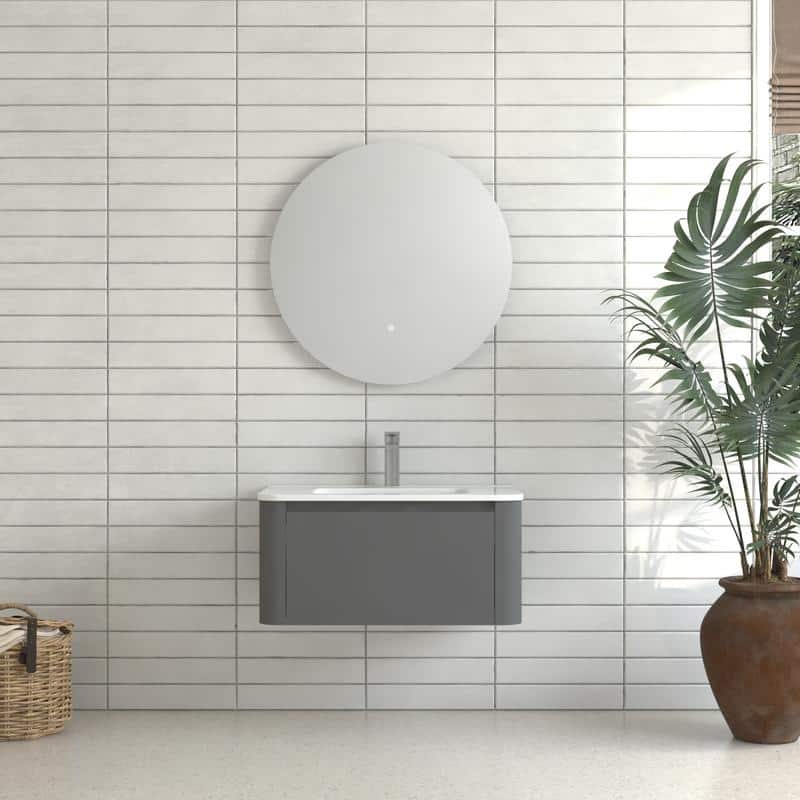 Floating Bathroom Vanity with Ceramic Sink Top Wall Mounted Cabinet - 30" W x 14.6" H