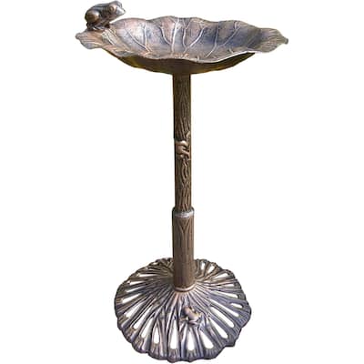 Curious Frog Outdoor Garden Bird Bath - Antique Bronze - 35"