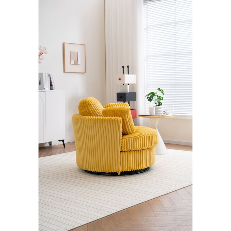 Oversized 360 Degreed Swivel Accent Chair Modern Soft Plush Corduroy Round Barrel Chair for Living Room Bedroom with Pillows