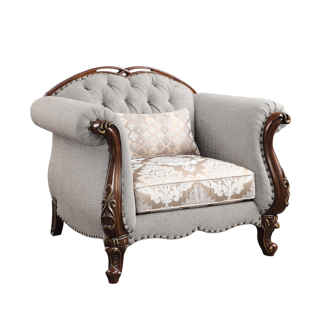 Daphne Gray and Cherry Button-Tufted Accent Chair