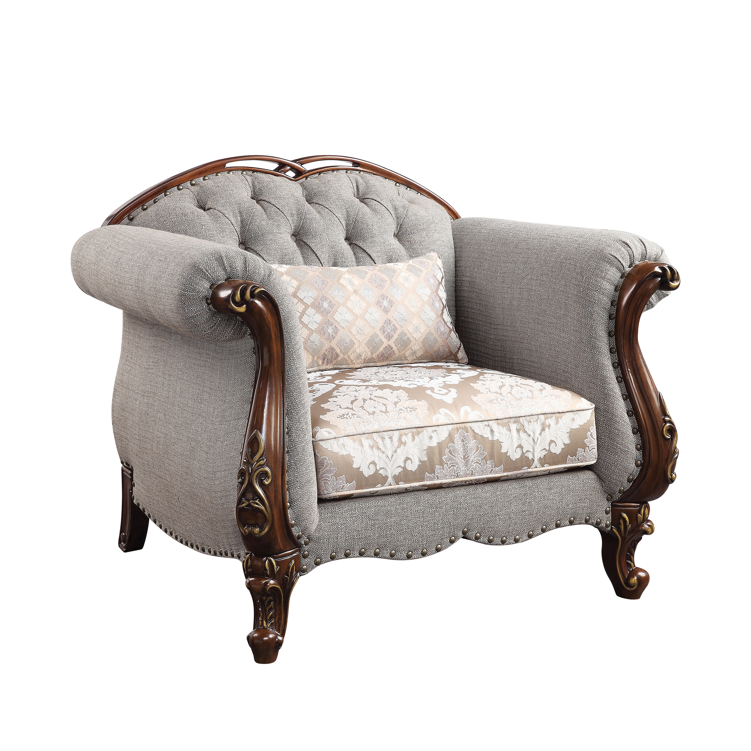 Daphne Gray and Cherry Button-Tufted Accent Chair
