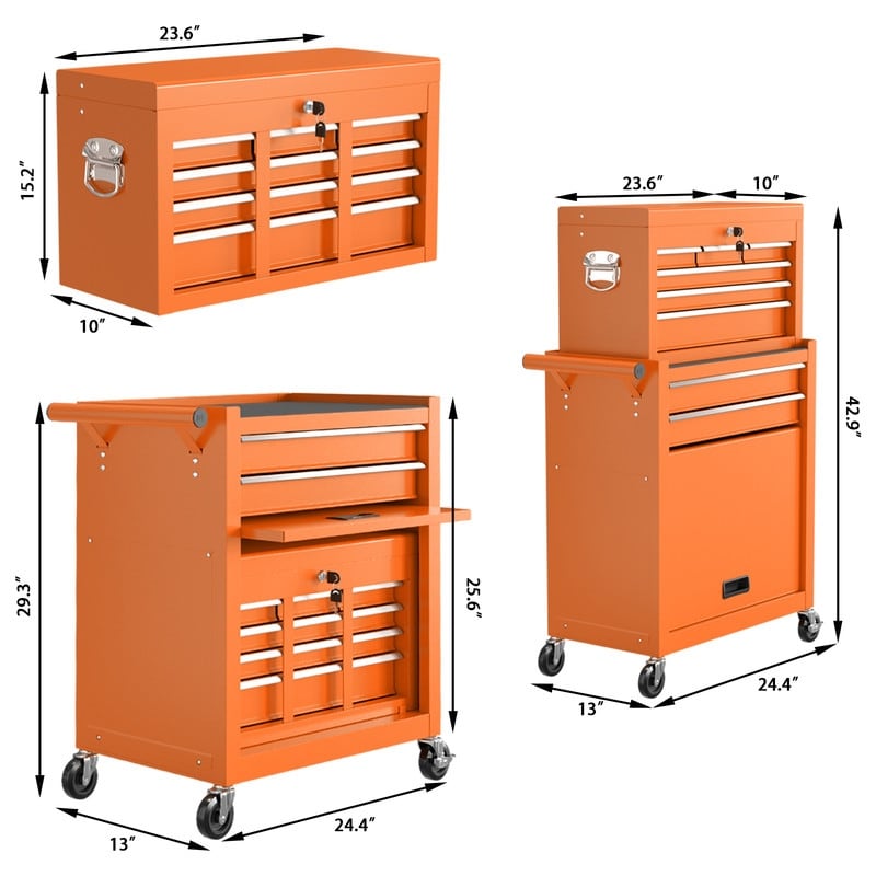 8-Drawer Rolling Tool Chest & Removable Tool Box Organizer with
