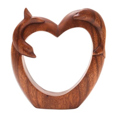 Novica Handmade Dolphin Romance Wood Statuette