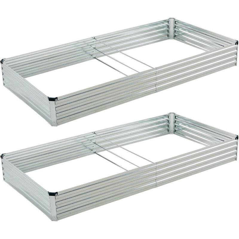 Galvanized Raised Garden Bed,Outdoor Planter - 8x4x1ft(2 Pack)Silver