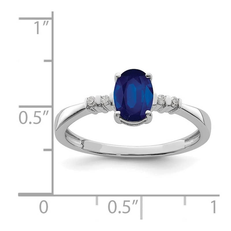 Curata 925 Sterling Silver Polished Open back Rhodium Plated Diamond and Sapphire Oval Ring