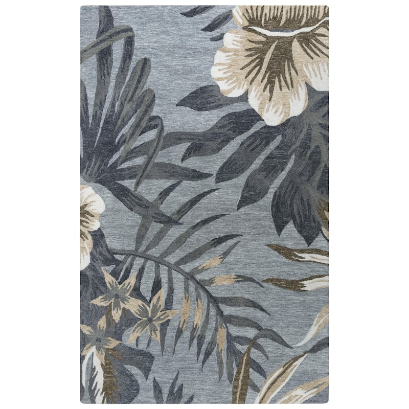 Alora Decor Mirage Tropical Grey, Ivory and Charcoal Blue Hand-tufted Rug