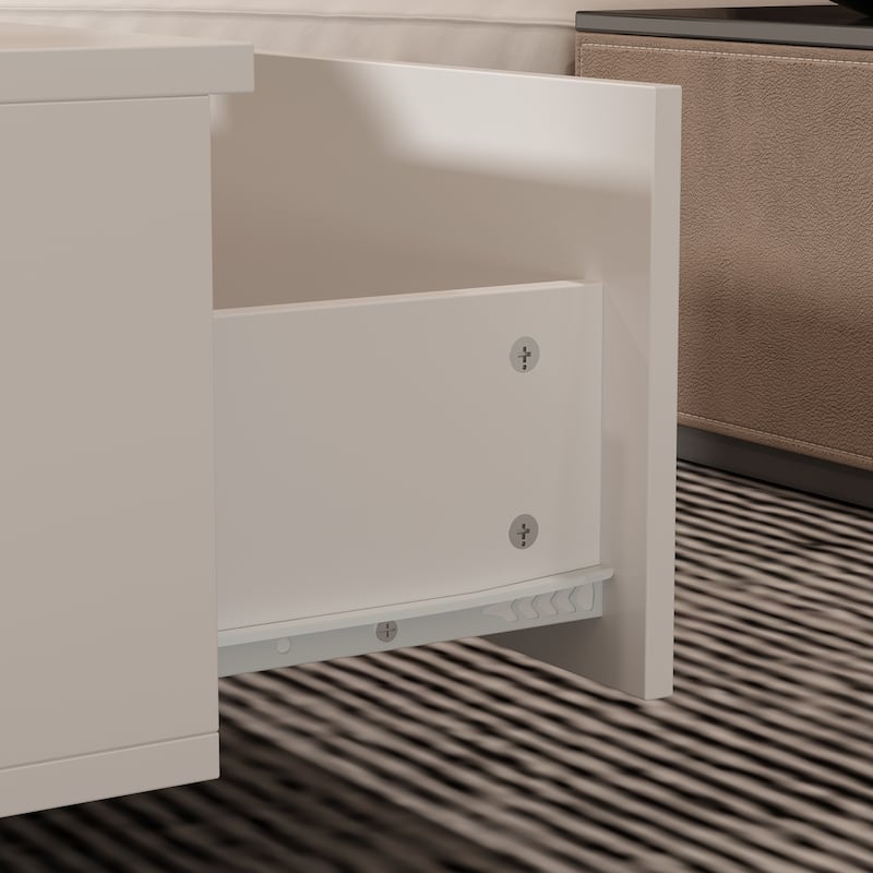 Storage Masterpiece Contemporary White Coffee Table Colorful LED Edge - 55.1"W