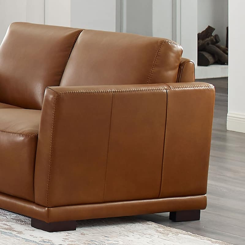 Hydeline Mary Top Grain Leather Loveseat with Memory Foam and Springs