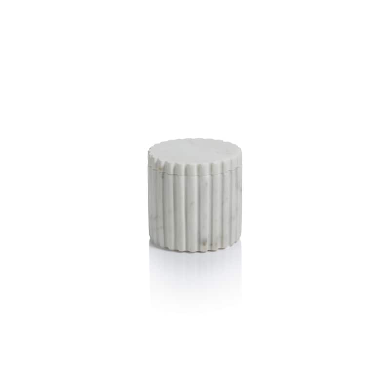 Calabria Fluted Marble Lidded Canister - White