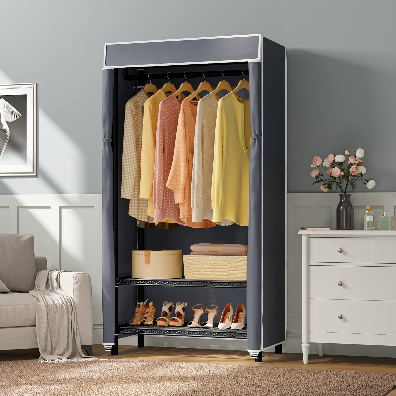 Garment Racks 3 Tier Portable Closets Rack with Hanging Rod Free