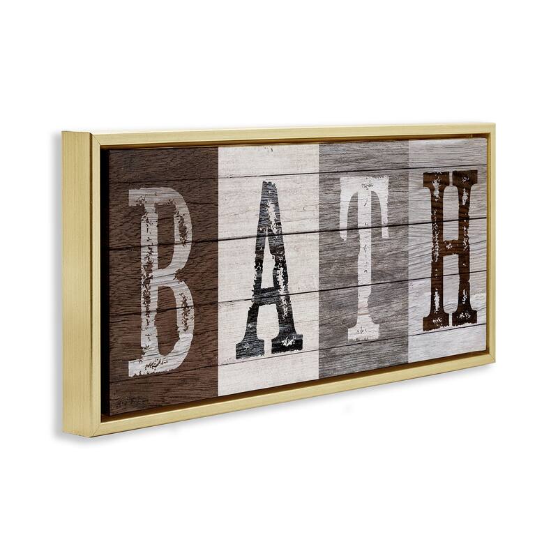 Stupell Rustic Bath Letters Framed Floater Canvas Wall Art Design By Susan Arnot