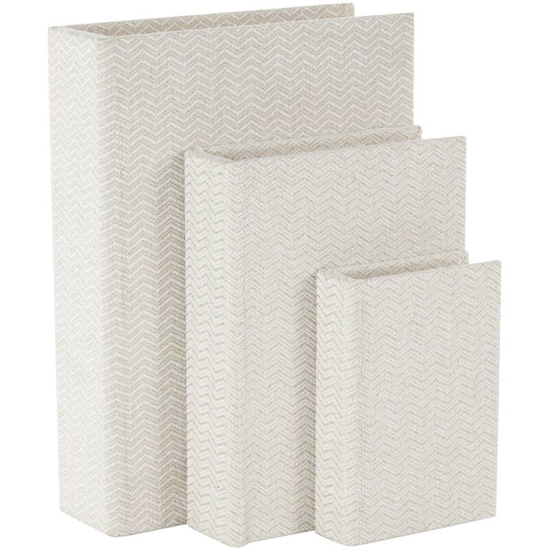 Roche River Decor - Linen Fabric Chevron Patterned or Texxtured Faux Book Storage Box - Set of 3 or 4 Multi-Colored