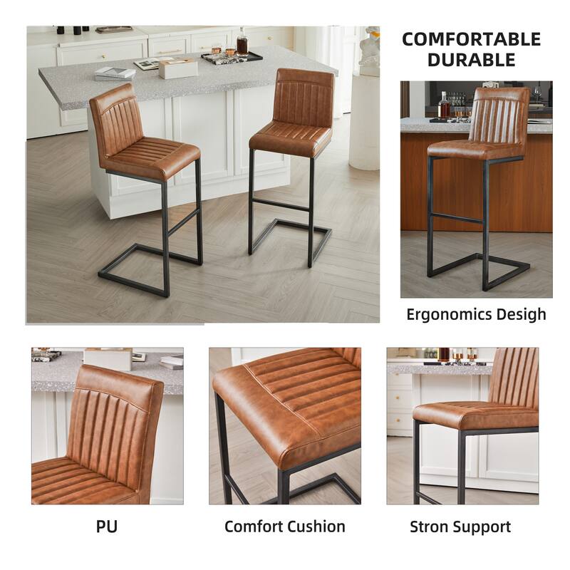 2 Sets Faux Leather Bar Stool - Sturdy Black Metal Frame & Padded Seat, Stylish Seating for Home Bar & Dining Counte