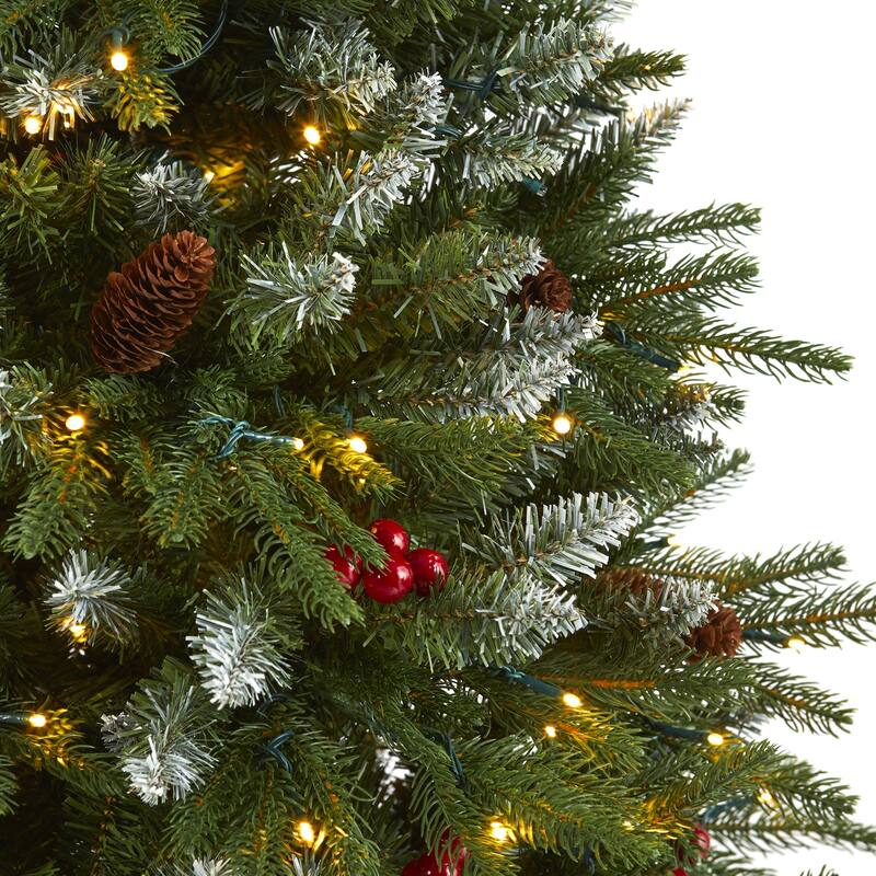 6ft. Snow Tipped Spruce Artificial Christmas Tree with Frosted Berries, Pinecones & 300 Clear LED Lights - Winter X-Mas Tree