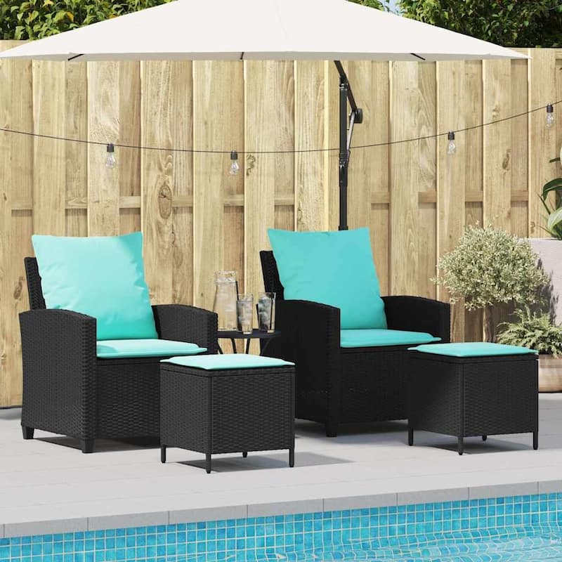 vidaXL 4 Piece Patio Sofa Set with Cushions Black/Brown Poly Rattan - 25.2" x 28.1" x 31.1" - Black Turquoise