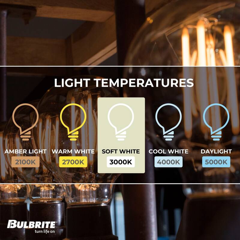 Bulbrite LED Filament Pack of (4) 5 Watt Dimmable G25 Light Bulb with a Clear Finish and Medium (E26) Base - Soft White Light