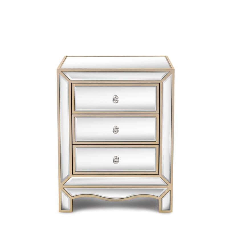 W 19.7" X D 15" X H 26" Champagne Mirror Three Extraction Cabinet, Multifunctional Bedside Table