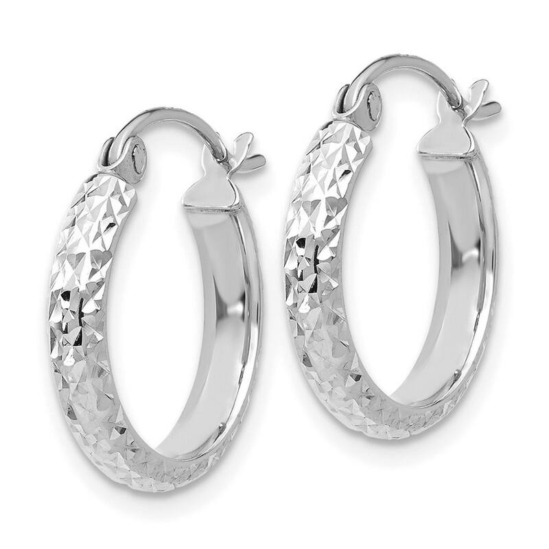 Curata 14k White Gold iamond-Cut 2.8x15mm Hoop Earrings