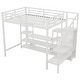 preview thumbnail 25 of 26, Full Size High Metal Loft Bed Frame with Entertainment TV Stand, Shelves, LED Light Strip, Charging Station, Staircase Wardrobe