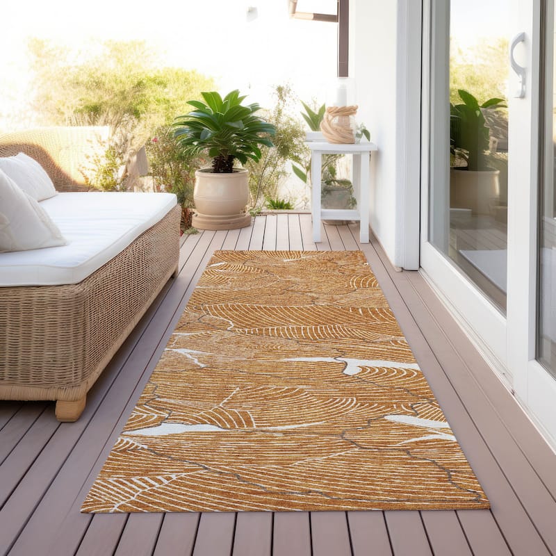 Machine Washable Indoor/ Outdoor Abstract Crackle Chantille Rug