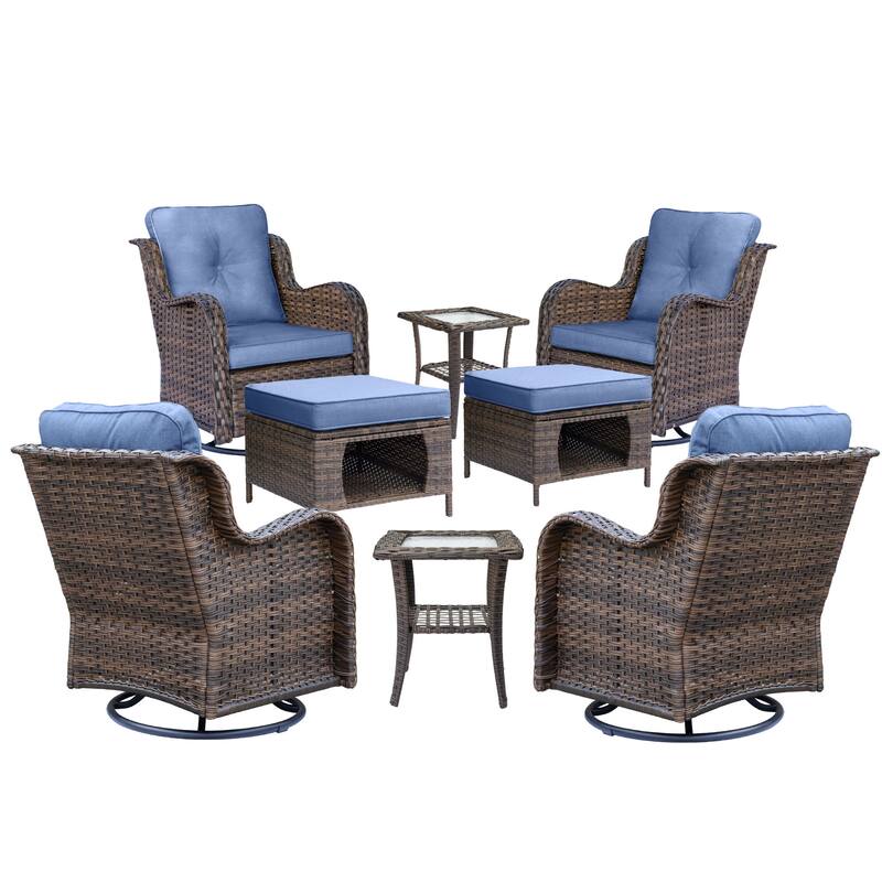 Wicker Outdoor Patio Conversation Seating Sets with Swivel Rocker Chairs