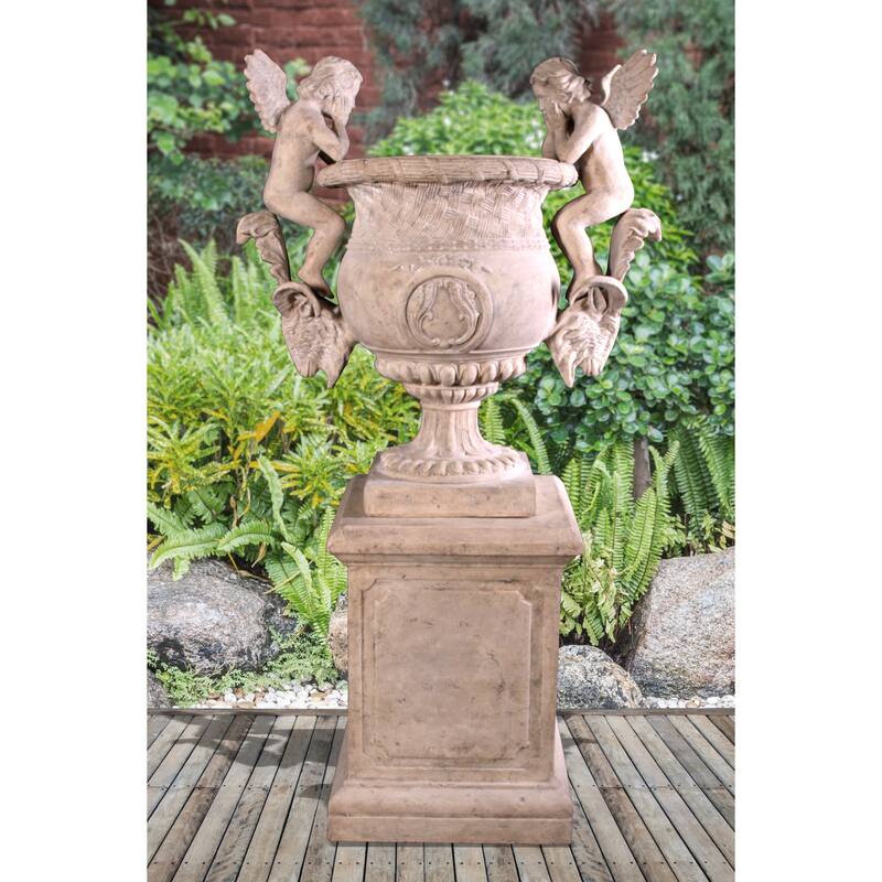 Angels Urn On Base Stone Cast