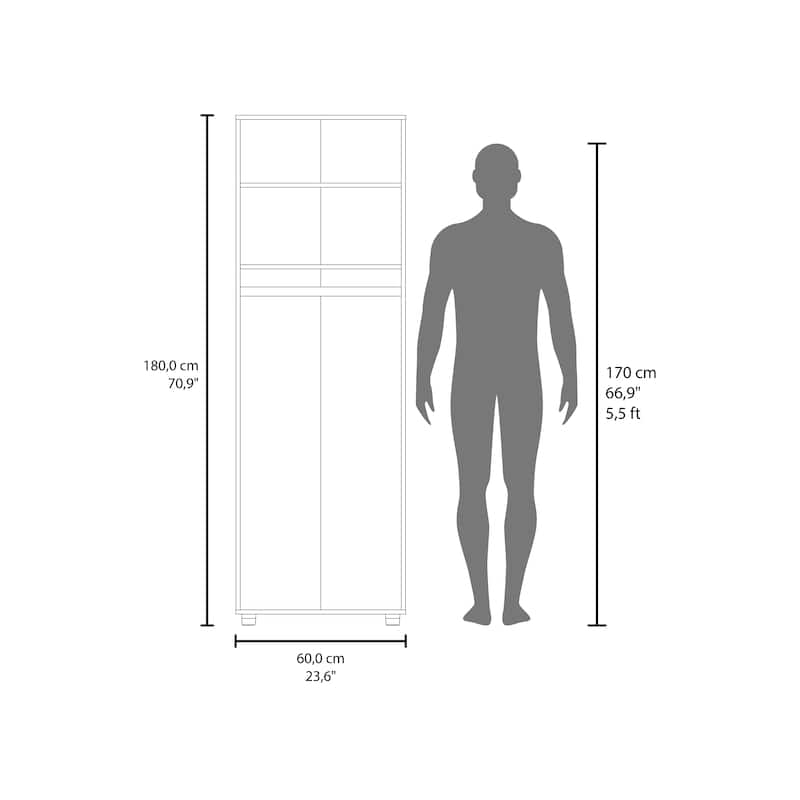 Armoire,Two Interior Shelves,Hanging Rod,Double Door,Clothes and Bedroom Storage,White